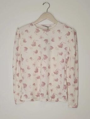 Girls' Long Sleeve Floral Tee - Pink on Cream